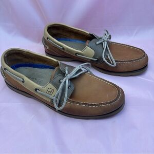 Two-Tone Brown Tan Gray Leather Classic Boat Shoes Sz 10.5M Sperry Top-Sider ⛵️